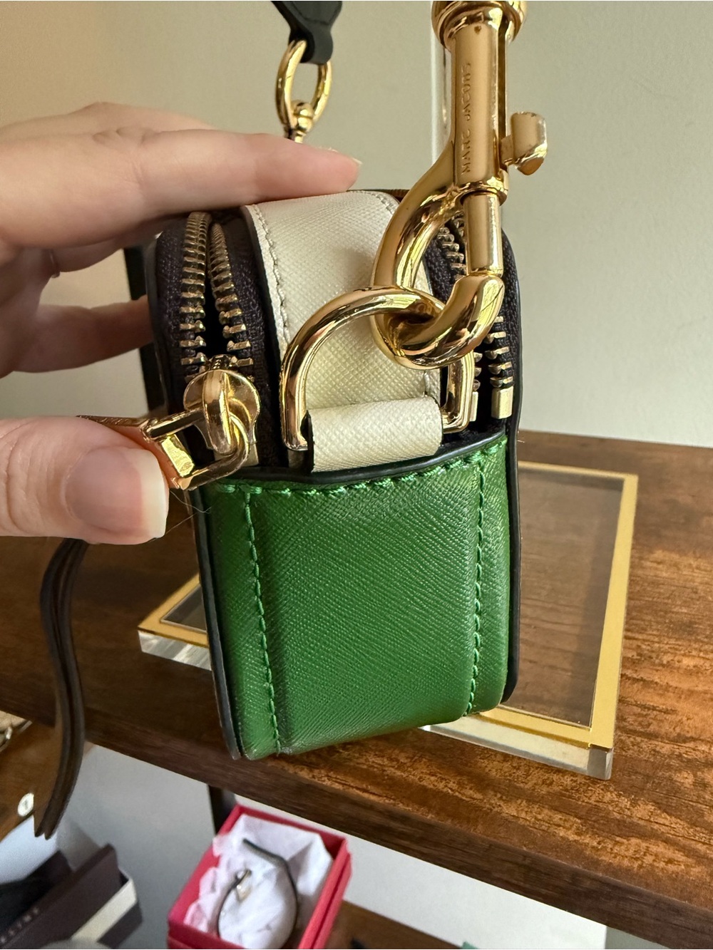 Marc Jacobs Beige/Tan Snapshot Crossbody with Striped Strap - Picture 8 of 9